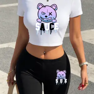 Yazlık Eriyen Renkli Karikatür Ayı Baskılı Babby Teelar Şortlar Kadın İki Parçalı Set Tişört Y