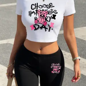 Yazlık Kırık Ayı Baskılı Babby TeeTişört Şort Kadın Seksi İki Parçalı Takım Üst Pantolon İnce Yük