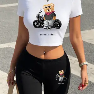 Yazlık Serin Sokak Sürücüsü Ayı Baskılı Babby TeeTişört Şort Kadın İki Parçalı Set Üstler Pantolo