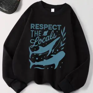 Yerlileri koruyun balina baskılar tişörtü kadın kış polar sıcak Hoodies Crewneck gevşek kazak