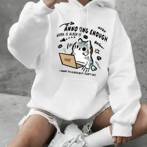 Yeterince sinir bozucu kedi baskılar kapüşonlular kadınlar rahat gevşek tişörtü kış polar sıc