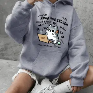 Yeterince sinir bozucu kedi baskılar kapüşonlular kadınlar rahat gevşek tişörtü kış polar sıc