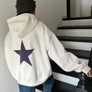 Yıldız Baskılı Damla Omuzlu Kapüşonlu Üst Bej