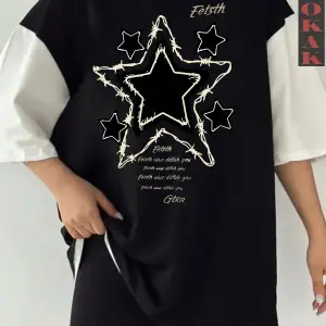 YILDIZ BASKILI Siyah Oversize Çift Renk