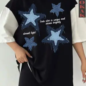 YILDIZ DESENLİ Siyah Oversize Çift Renk