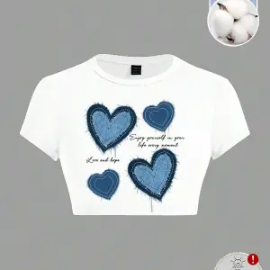 Yıldız Grafikli Yuvarlak Yaka Kısa Kollu Crop