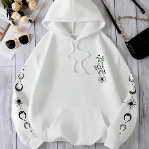 Yıldız Güneş Ay Göz Kişilik Desen kadın Kazak Vintage Büyük Boy Kapşonlu Sokak Rahat Hoodie S