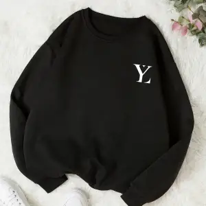 YL Özel Baskılı Renkli Oversize Bisiklet Yaka Pamuklu Sweatshirt Siyah