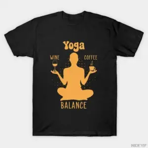 Yoga Denge Kahve ve Şarap Yoga Sevgilisi Komik Hediye T-shirt Erkekler Kadınlar Için % 100% P