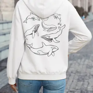 Yunus Kamburluk Balinası Orka Baskılı Kapüşonlu Üstler Kadın Temel Bol Sweatshirtler Kışlık P