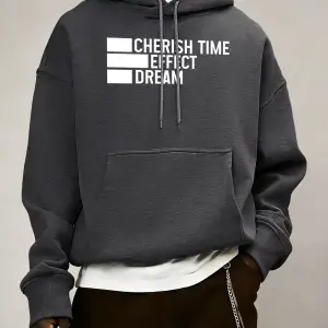 Zamanı Değerlendirin Efektli Rüya Baskılı Erkek Basit Günlük Kapüşonlu Bol Sonbahar Sıcak Uzu