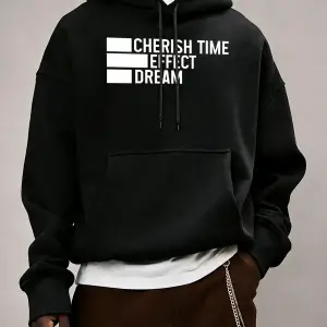 Zamanı Değerlendirin Efektli Rüya Baskılı Erkek Basit Günlük Kapüşonlu Bol Sonbahar Sıcak Uzu
