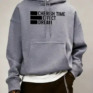 Zamanı Değerlendirin Efektli Rüya Baskılı Erkek Basit Günlük Kapüşonlu Bol Sonbahar Sıcak Uzu