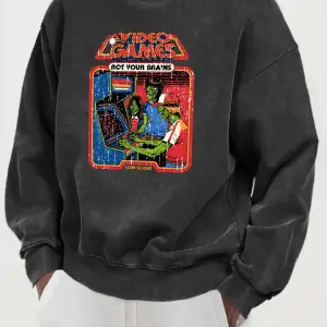 Zekinize Özel Video Oyunları Baskılı Erkek Yıkanmış Pamuklu Kapüşonlu Üst Moda Yumuşak Kazak