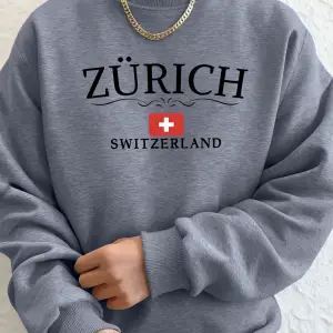 Zürih İsviçre Mektup Ve Bayrak Baskılar Üstler Unisex Sıcak Sokak Spor Giysileri Gevşek Rahat
