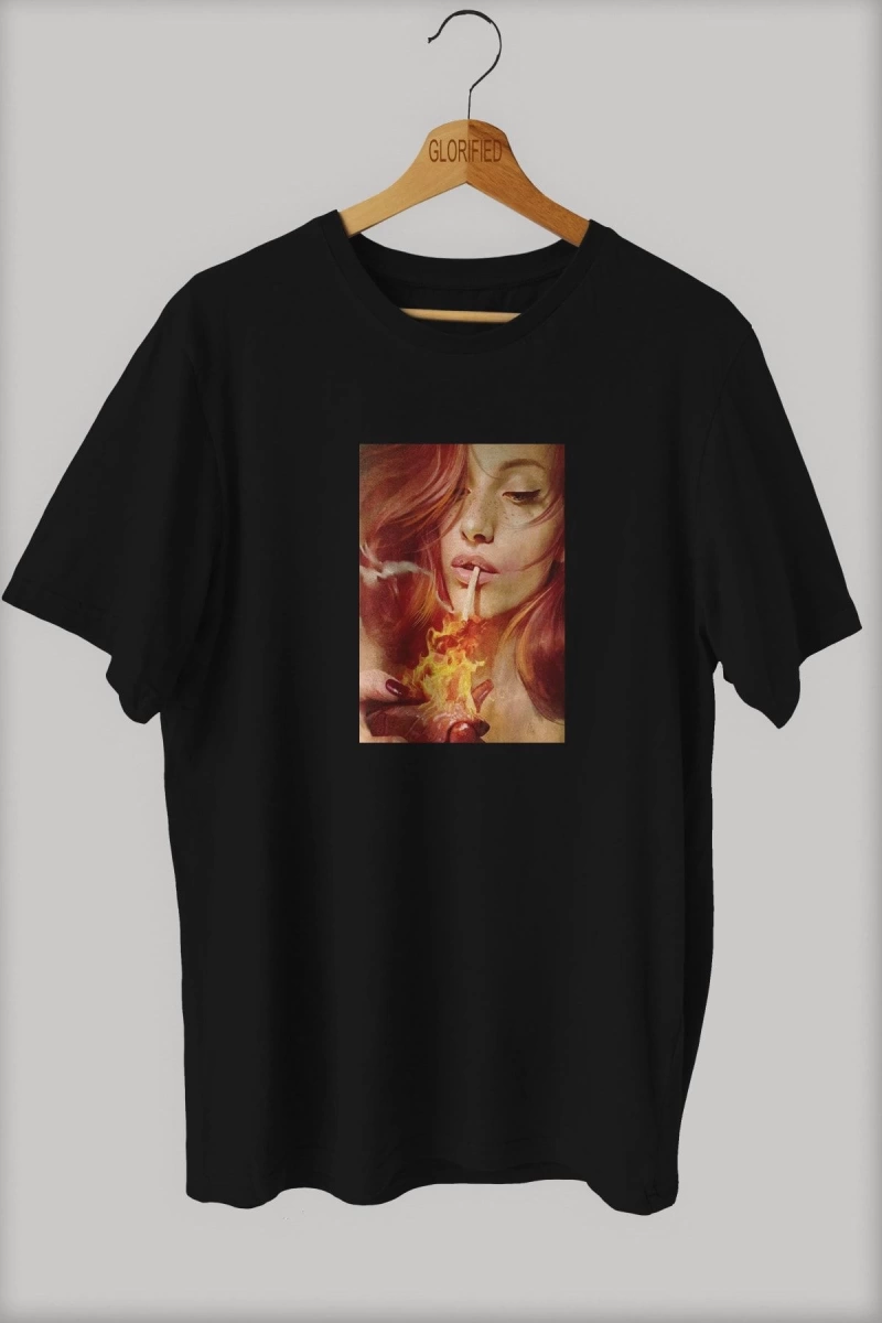-wed Ateş Tasarım Baskılı Oversize T-shirt ( Tişört )sokak Tarzı