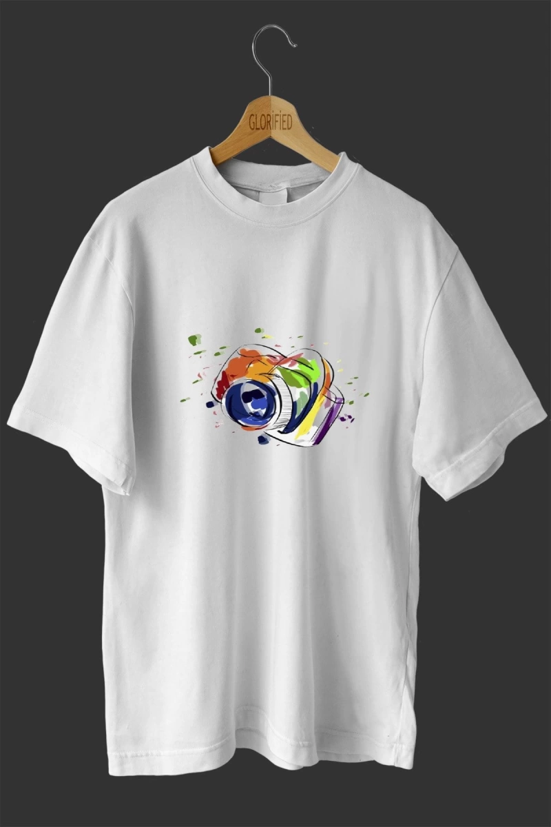 -wed Fotoğraf Makinesi Baskılı Oversize T Shirt
