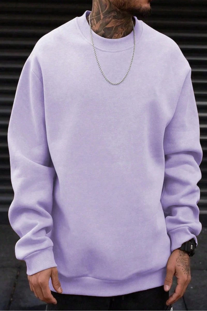 1 Adet Bol Kesim Erkek Düz Yuvarlak Yaka Sweatshirt