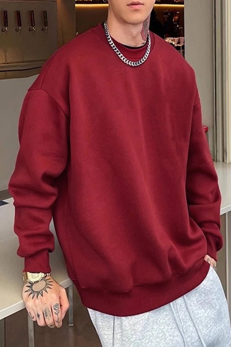 1 Adet Bol Kesim Erkek Düz Yuvarlak Yaka Sweatshirt