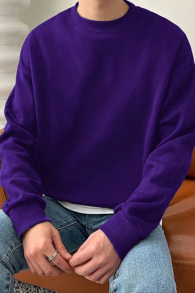 1 Adet Bol Kesim Erkek Düz Yuvarlak Yaka Sweatshirt