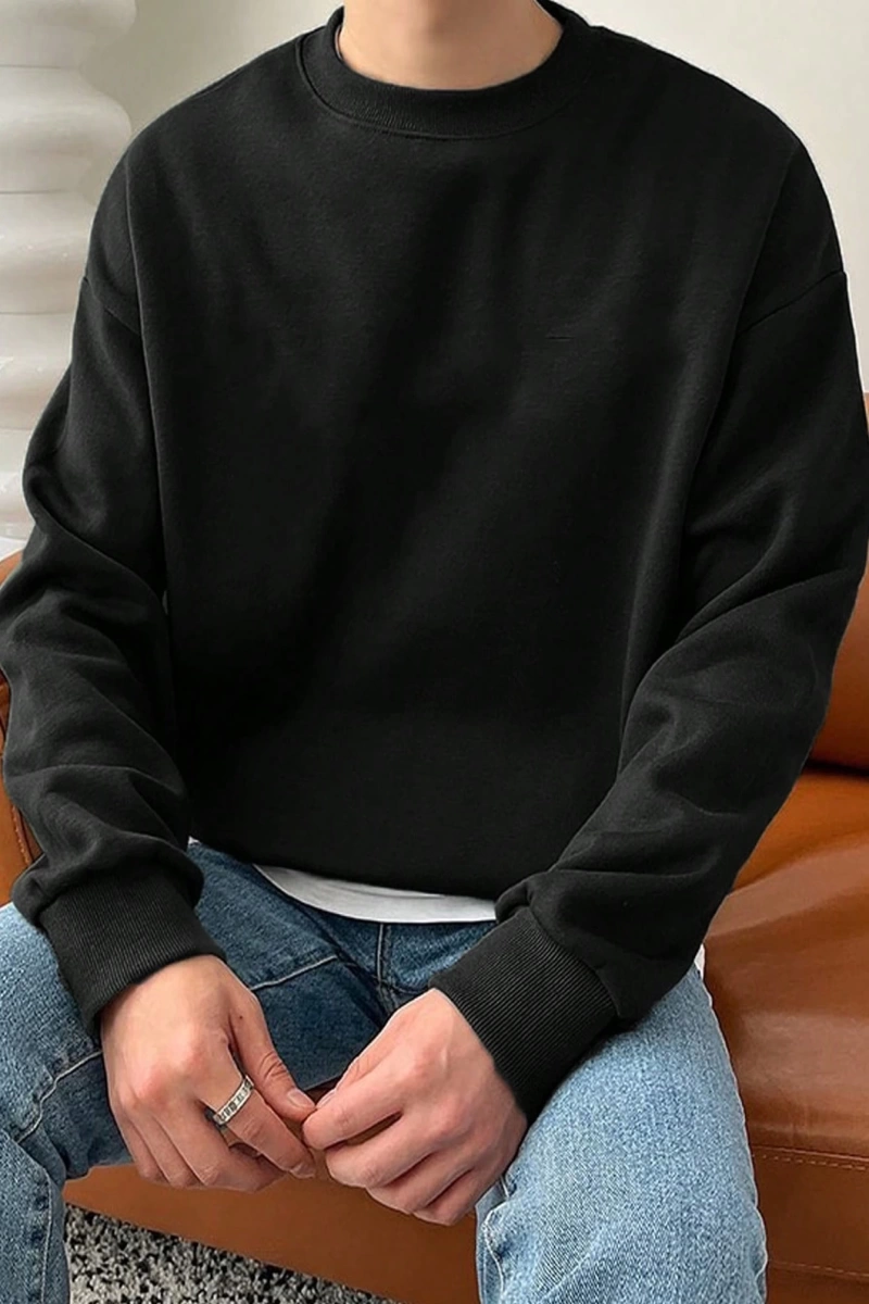 1 Adet Bol Kesim Erkek Düz Yuvarlak Yaka Sweatshirt