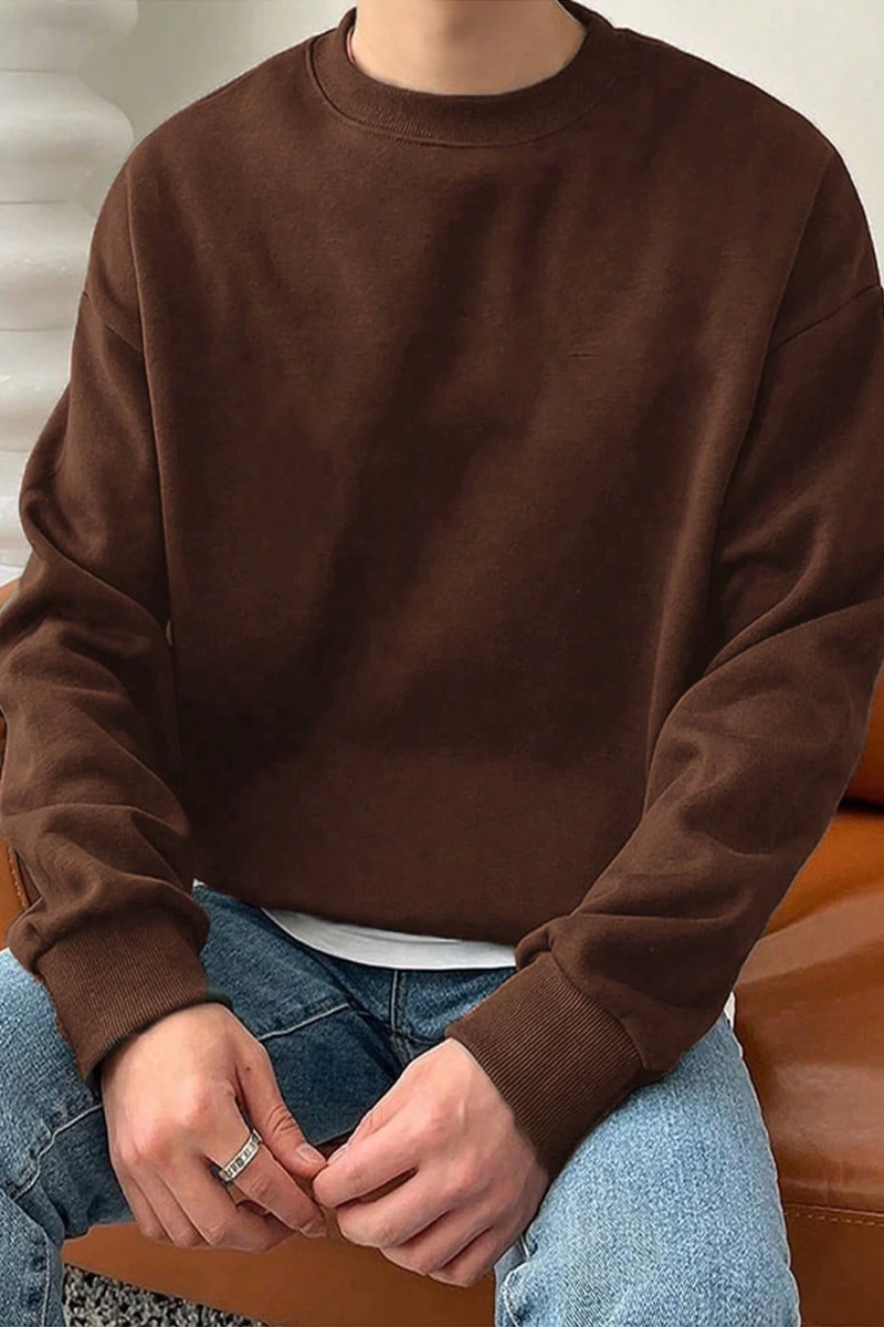 1 Adet Bol Kesim Erkek Düz Yuvarlak Yaka Sweatshirt
