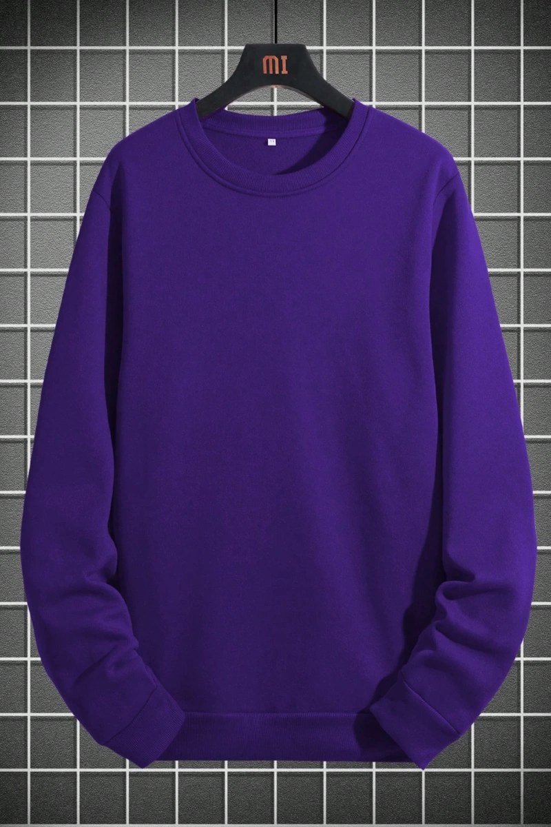 1 Adet Bol Kesim Erkek Düz Yuvarlak Yaka Sweatshirt