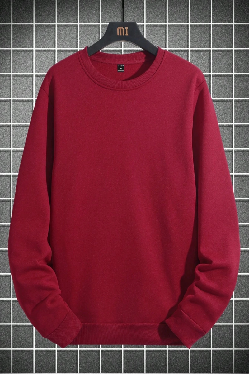 1 Adet Bol Kesim Erkek Düz Yuvarlak Yaka Sweatshirt