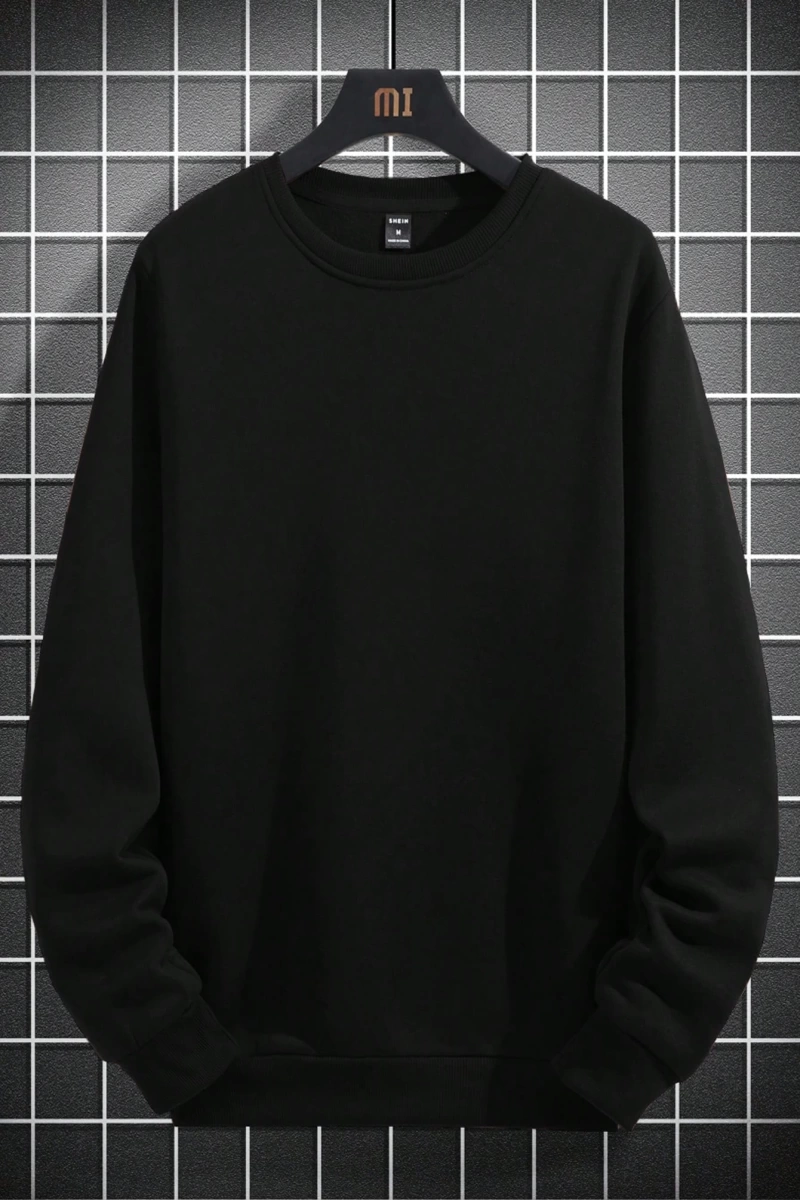 1 Adet Bol Kesim Erkek Düz Yuvarlak Yaka Sweatshirt