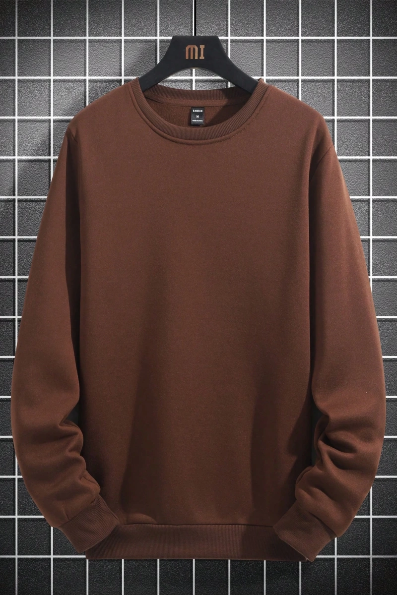 1 Adet Bol Kesim Erkek Düz Yuvarlak Yaka Sweatshirt
