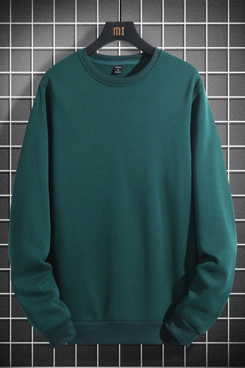1 Adet Bol Kesim Erkek Düz Yuvarlak Yaka Sweatshirt