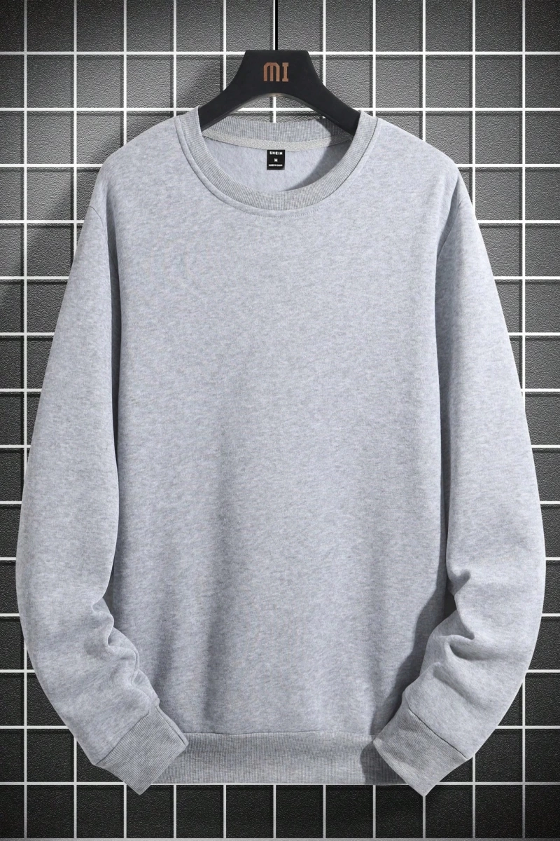 1 Adet Bol Kesim Erkek Düz Yuvarlak Yaka Sweatshirt