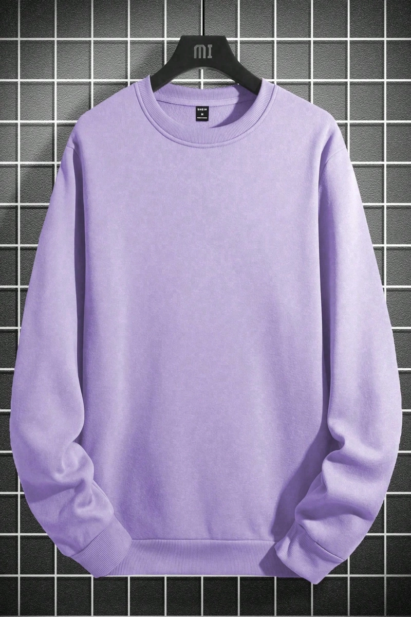 1 Adet Bol Kesim Erkek Düz Yuvarlak Yaka Sweatshirt