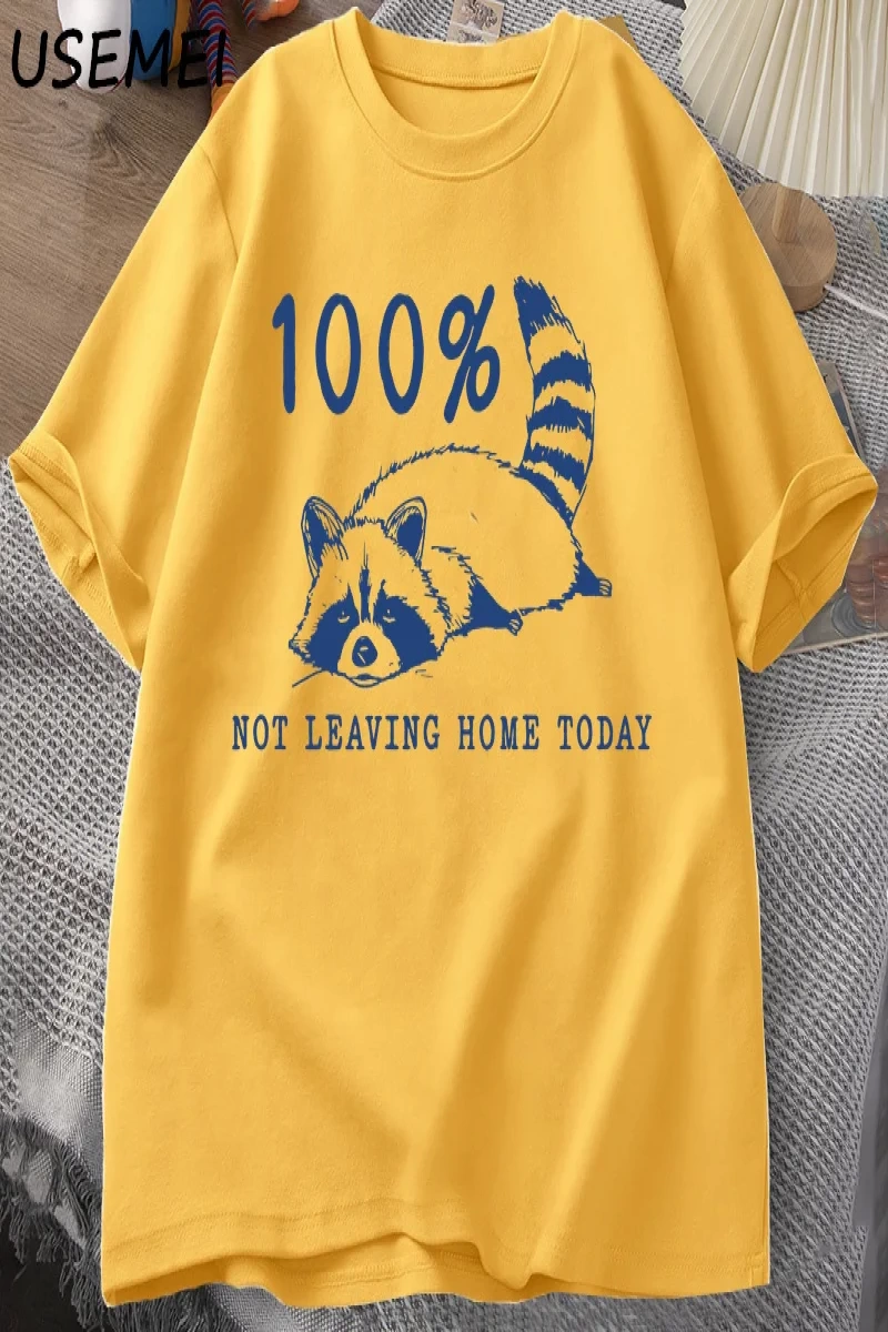 100% bugün evden ayrılmıyor T Shirt kısa kollu rakun yorgun yorgun T-shirt anne hayat Vintage 2903