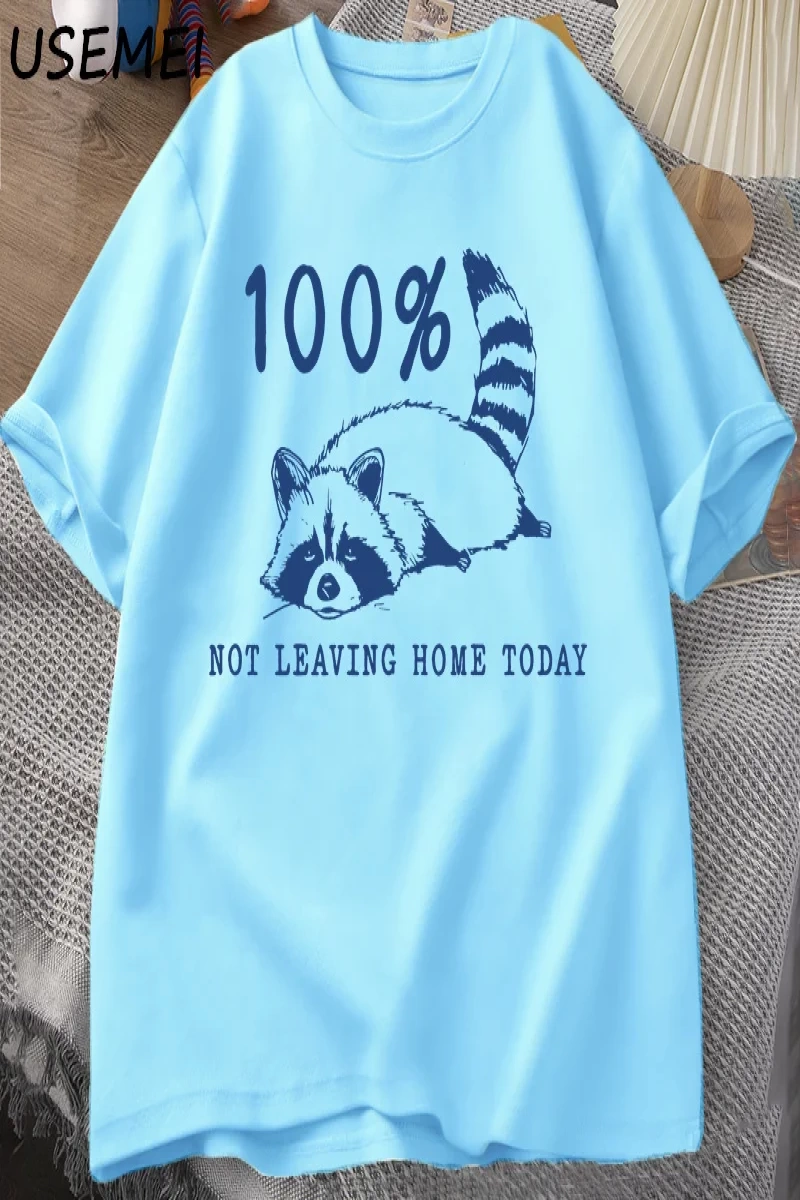 100% bugün evden ayrılmıyor T Shirt kısa kollu rakun yorgun yorgun T-shirt anne hayat Vintage 2903