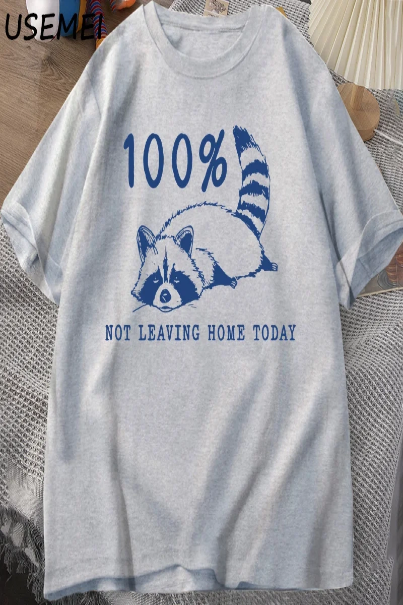 100% bugün evden ayrılmıyor T Shirt kısa kollu rakun yorgun yorgun T-shirt anne hayat Vintage 2903