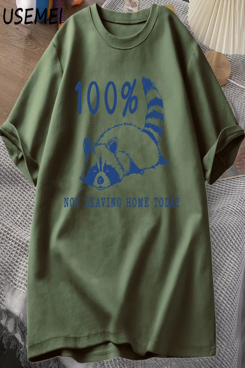 100% bugün evden ayrılmıyor T Shirt kısa kollu rakun yorgun yorgun T-shirt anne hayat Vintage 2903