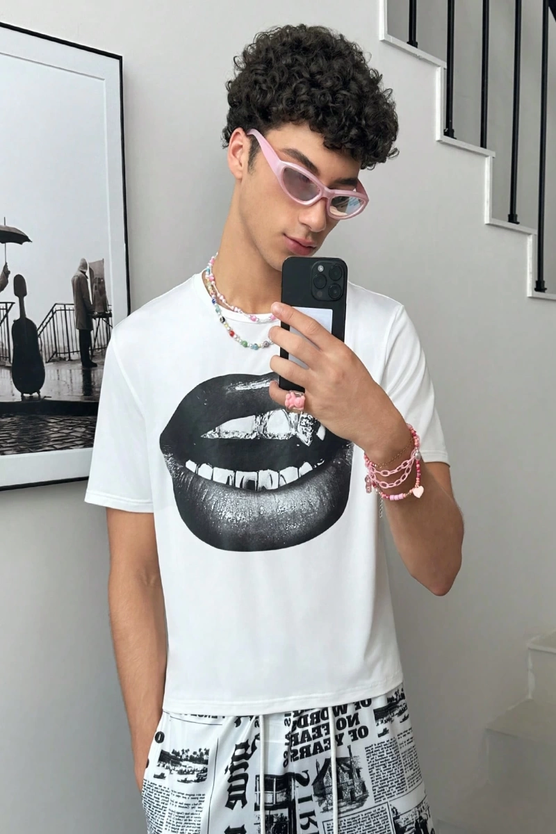 1pc Erkek Y2K Giysileri Komik Rahat Büyük Boy Sokak Modası Vintage Stil Y