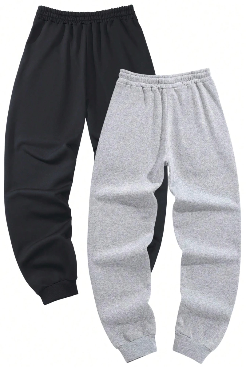 2 adet Erkek Düz Renk Gevşek Bağcıklı Bel Eşofman Altı, Fitness ve Koşu Jogger Pantolonu, İlk