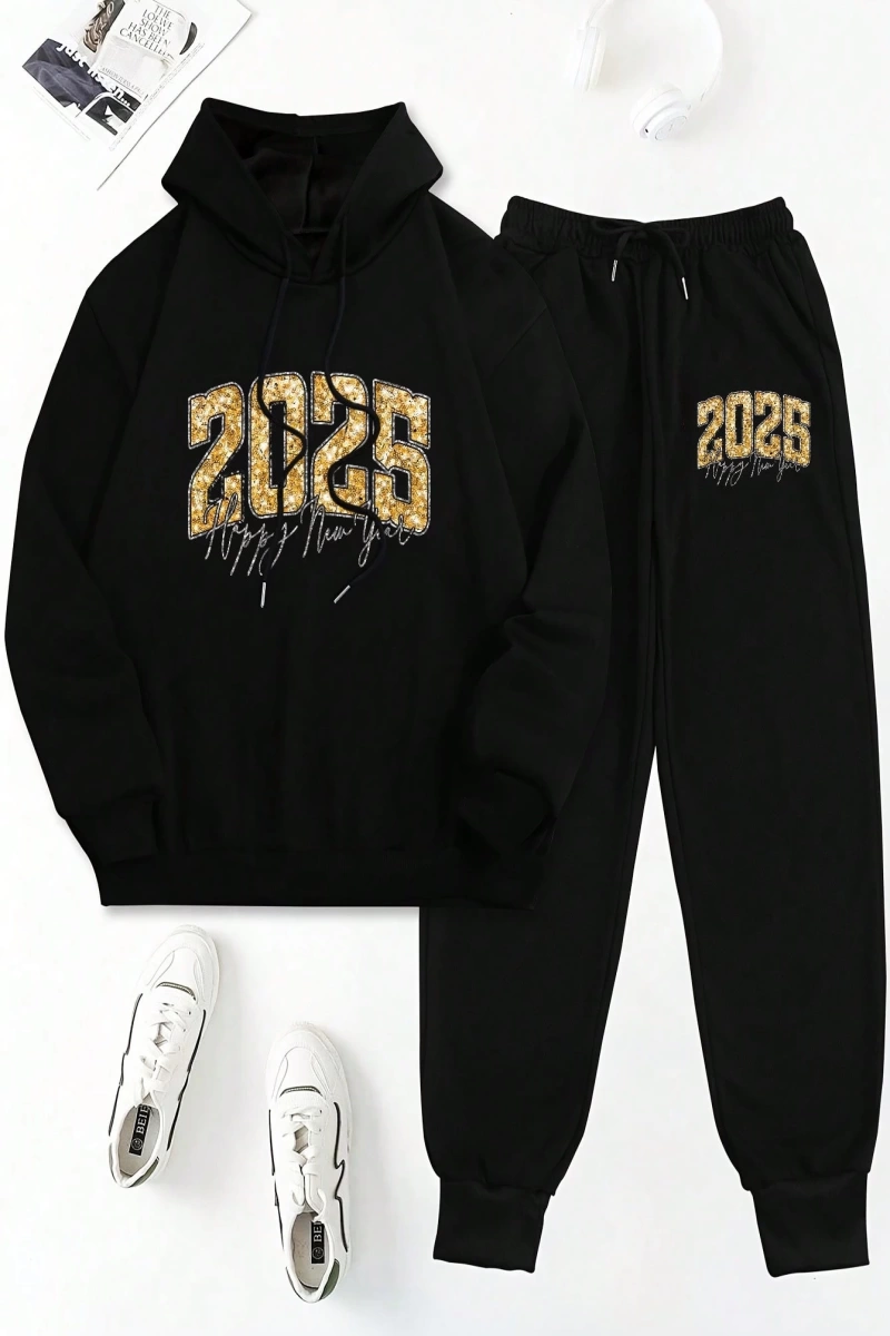 2 adet/takım Bol Günlük MAMA Baskılı Sweatshirt ve Bağcıklı Pantolon, Kadınlar İçin