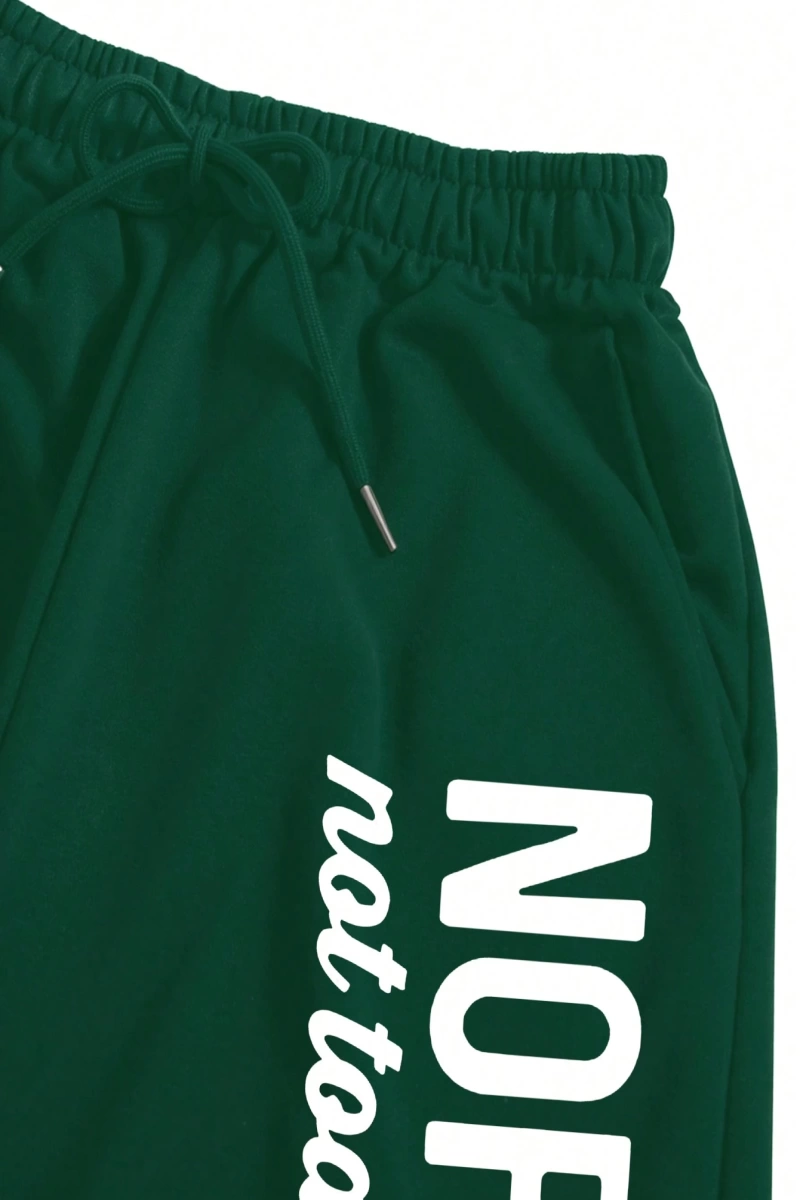 2 adet/takım Bol Günlük MAMA Baskılı Sweatshirt ve Bağcıklı Pantolon, Kadınlar İçin