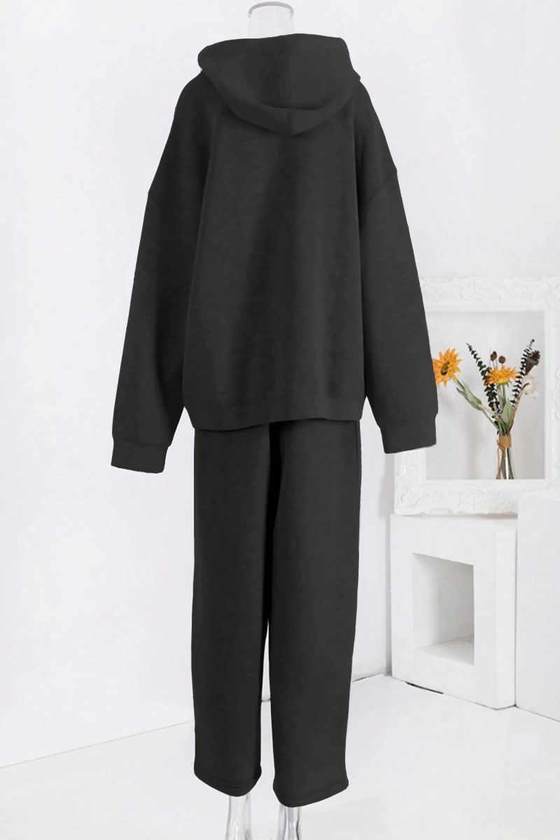 2 Adet/Takım Kadın Düz Ön Fermuarlı Kapşonlu Üst ve Uzun Pantolon Kıyafeti, Minimalist