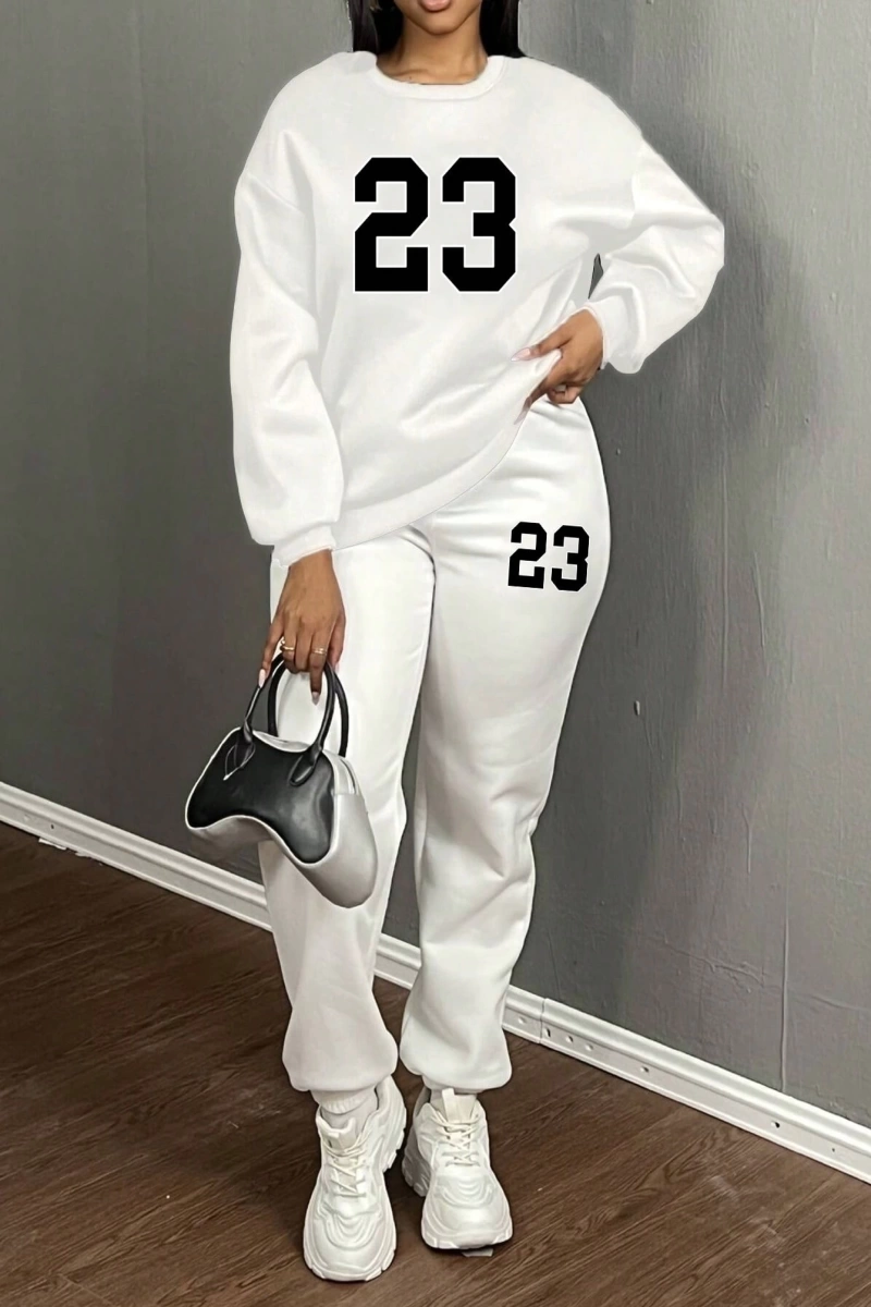 2 adet/takım Kadın Rahat 23# Bol Mürettebat Yaka Büyük Boy Sweatshirt ve Bağcıklı Pa