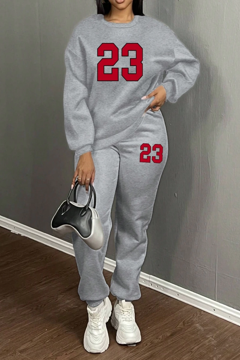 2 adet/takım Kadın Rahat 23# Bol Mürettebat Yaka Büyük Boy Sweatshirt ve Bağcıklı Pa