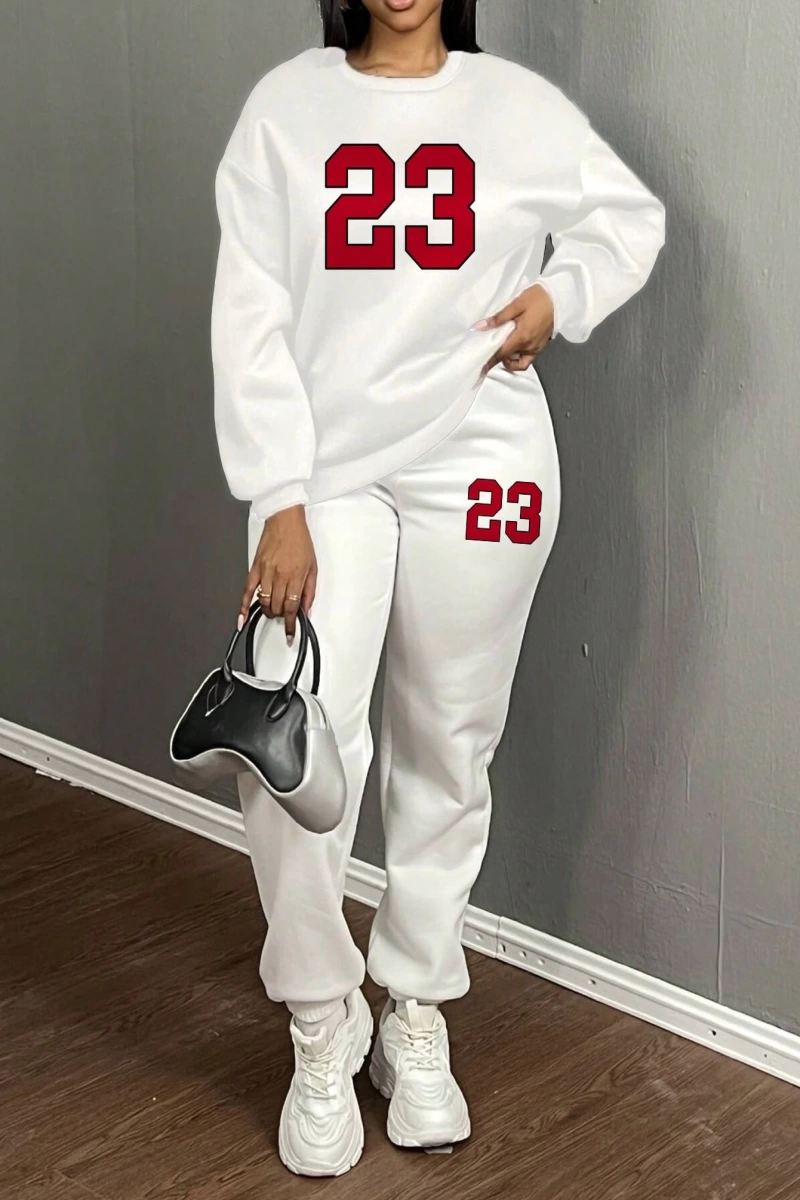 2 adet/takım Kadın Rahat 23# Bol Mürettebat Yaka Büyük Boy Sweatshirt ve Bağcıklı Pa