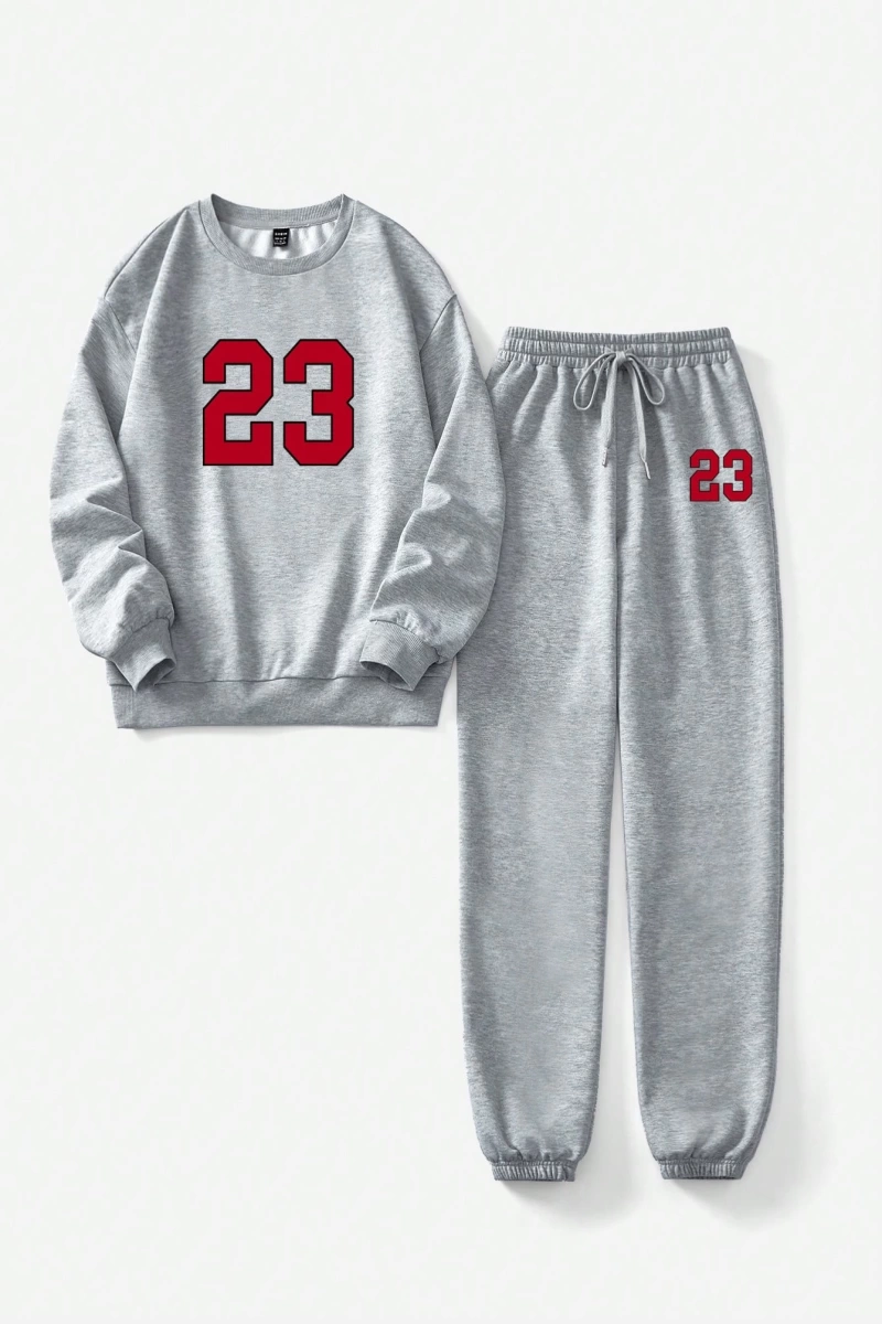 2 adet/takım Kadın Rahat 23# Bol Mürettebat Yaka Büyük Boy Sweatshirt ve Bağcıklı Pa