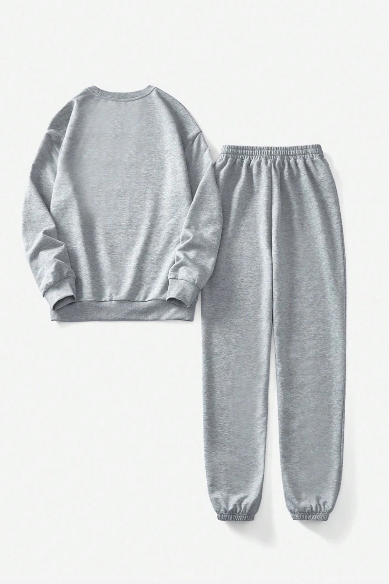2 adet/takım Kadın Rahat 23# Bol Mürettebat Yaka Büyük Boy Sweatshirt ve Bağcıklı Pa