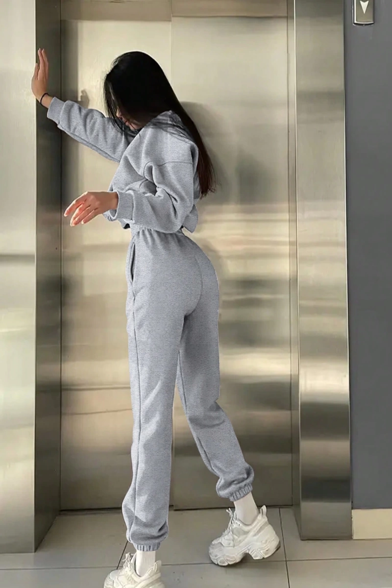 2li Büyük Beden Günlük Harfli Grafik Polar Sweatshirt ve Eşofman Altı Takımı, Sonbah