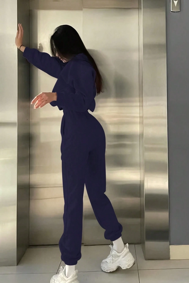 2li Büyük Beden Günlük Harfli Grafik Polar Sweatshirt ve Eşofman Altı Takımı, Sonbah