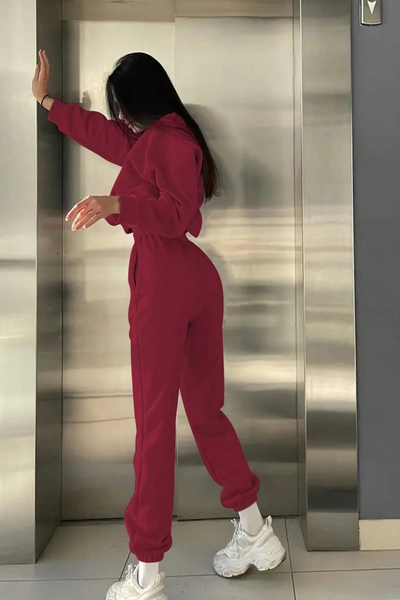 2li Büyük Beden Günlük Harfli Grafik Polar Sweatshirt ve Eşofman Altı Takımı, Sonbah
